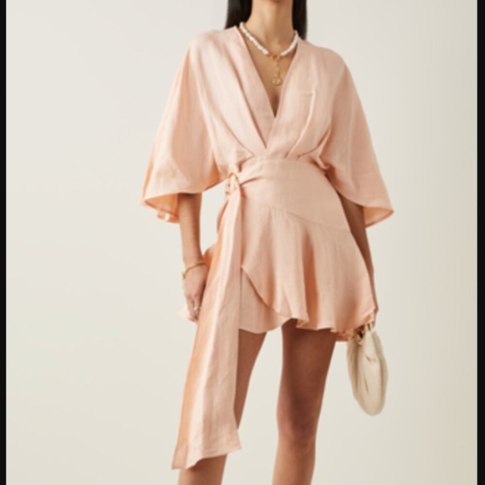 NWT SIgnificant Other Linen Mini Olivia Wrap Dress in Peach Size US 4